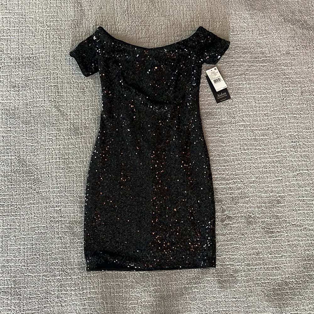 NWT Aidan Mattox black sequin mini dress